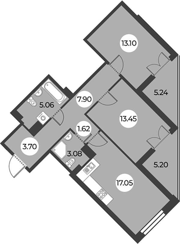 2-комнатная квартира 70.18 м², 11/24 эт., ЖК «Огни Залива»